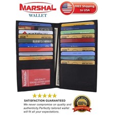 Black Genuine Leather Long Bifold ID Credit Card Money Holder Wallet Organizer.