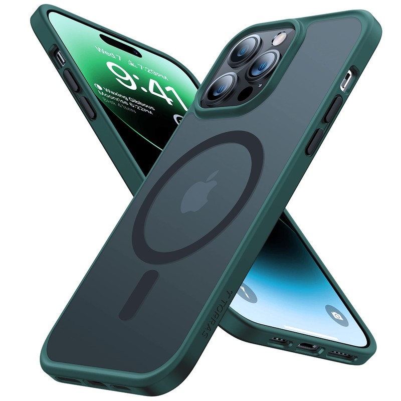 iPhone 14 Pro Case, 12 FT Military Grade Drop Translucent Back/Green Edge