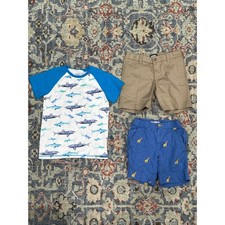 Lands End Mini Boden Hatley Shorts Shirt Bundle Boys 7 Blue Khaki Shark