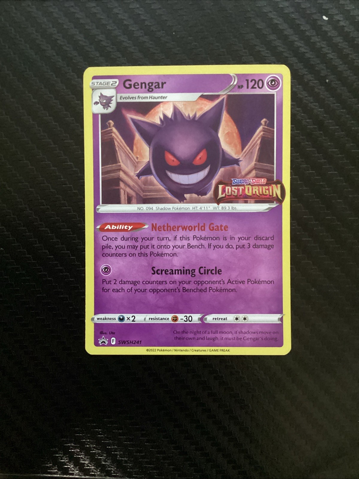 Gengar SWSH241 Prerelease Black Star Promo Holo Pokemon Card Sword Shield NM