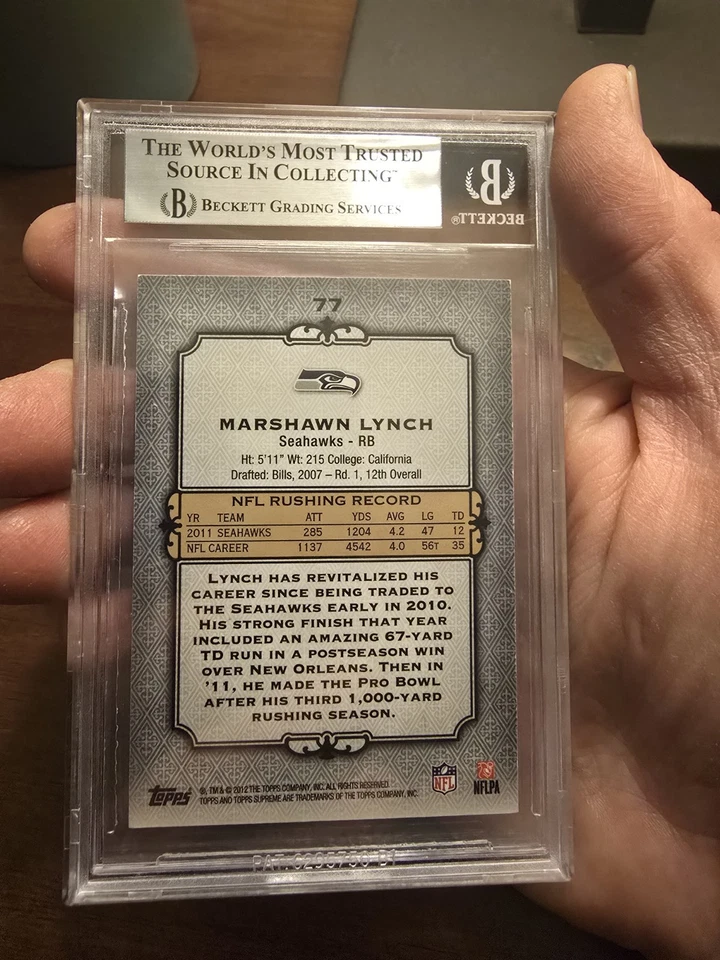 2012 Topps Supreme #77 /462 - Marshawn Lynch ON CARD Auto - Seattle Seahawks - Image 2 of 2