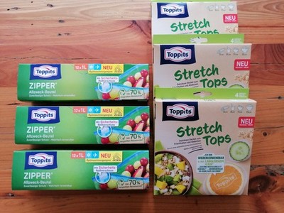 3x Toppits Silikon Abdeckungen 3x Toppits ZIPPER Allzweck-Beutel 1L  Stretch Top
