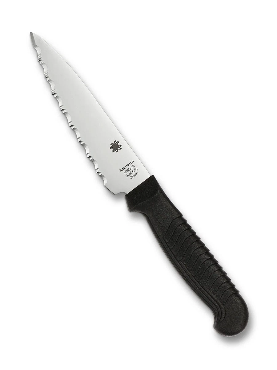 Spyderco Knives Utility Kitchen Knife Cutlery Black Serrated Stainless K05SBK