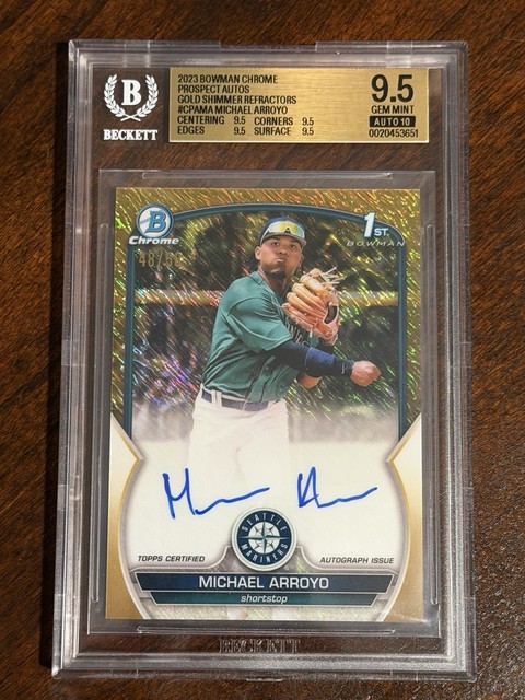 Michael Arroyo 2023 Bowman Chrome 1st AUTO Gold Shimmer /50 #CPA-MA BGS 9.5