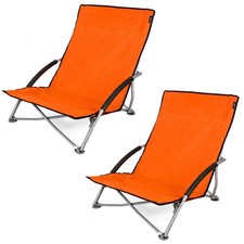 2 x Low Folding Camping Beach Deck Chair Lightweight Garden Fishing Seat Orange