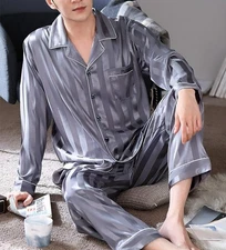 2nd Item Ship FREE  Mens Silk Satin Pajamas Set Pants Lounge Sleepwear SILKPEACE