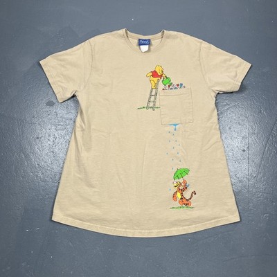 Vintage 90s Winnie The Pooh And Tigger Graphic Pocket Tshirt Beige L/XL Womens
