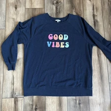 Wildfox Good Vibes Sweatshirt Oversized Pullover Crewneck Fall Cozy Fuzzy Sz L