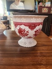 Beautiful Vintage Planter Vase Ivory Porcelain-Red Rose Floral