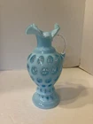FENTON PITCHER 8 1/2" AQUA OPALESCENT COIN DOT