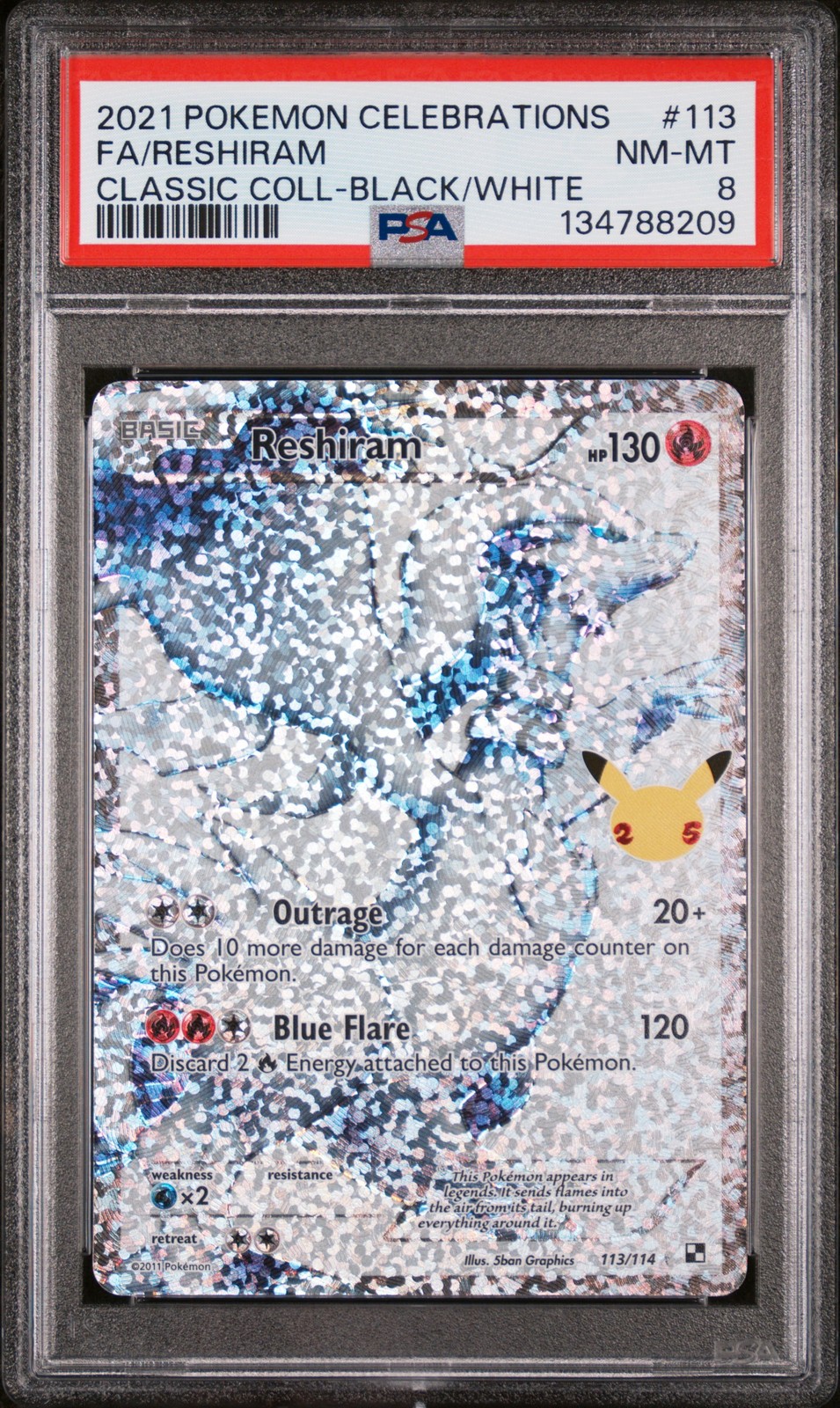 2021 POKEMON CELEBRATIONS CLASSIC COLLECTION #113 FULL ART/RESHIRAM PSA 8