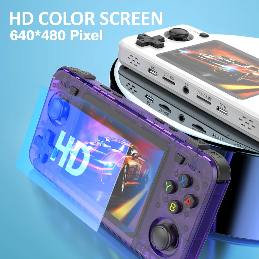 Console portable R36Hpromax bleu translucide 128Go système Linux double joystick jeux arcade rétro - Jeux vidéo
