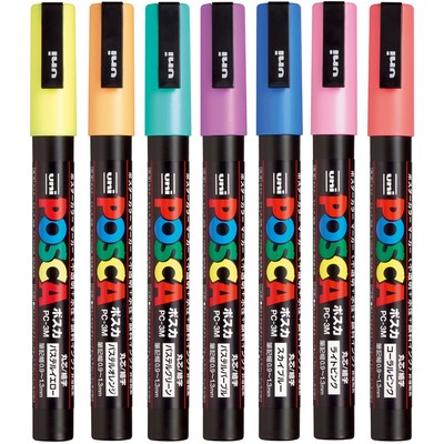 Uni Posca Paint Marker Pen, Fine Point, Set of 7 Natural Color (PC-3M
