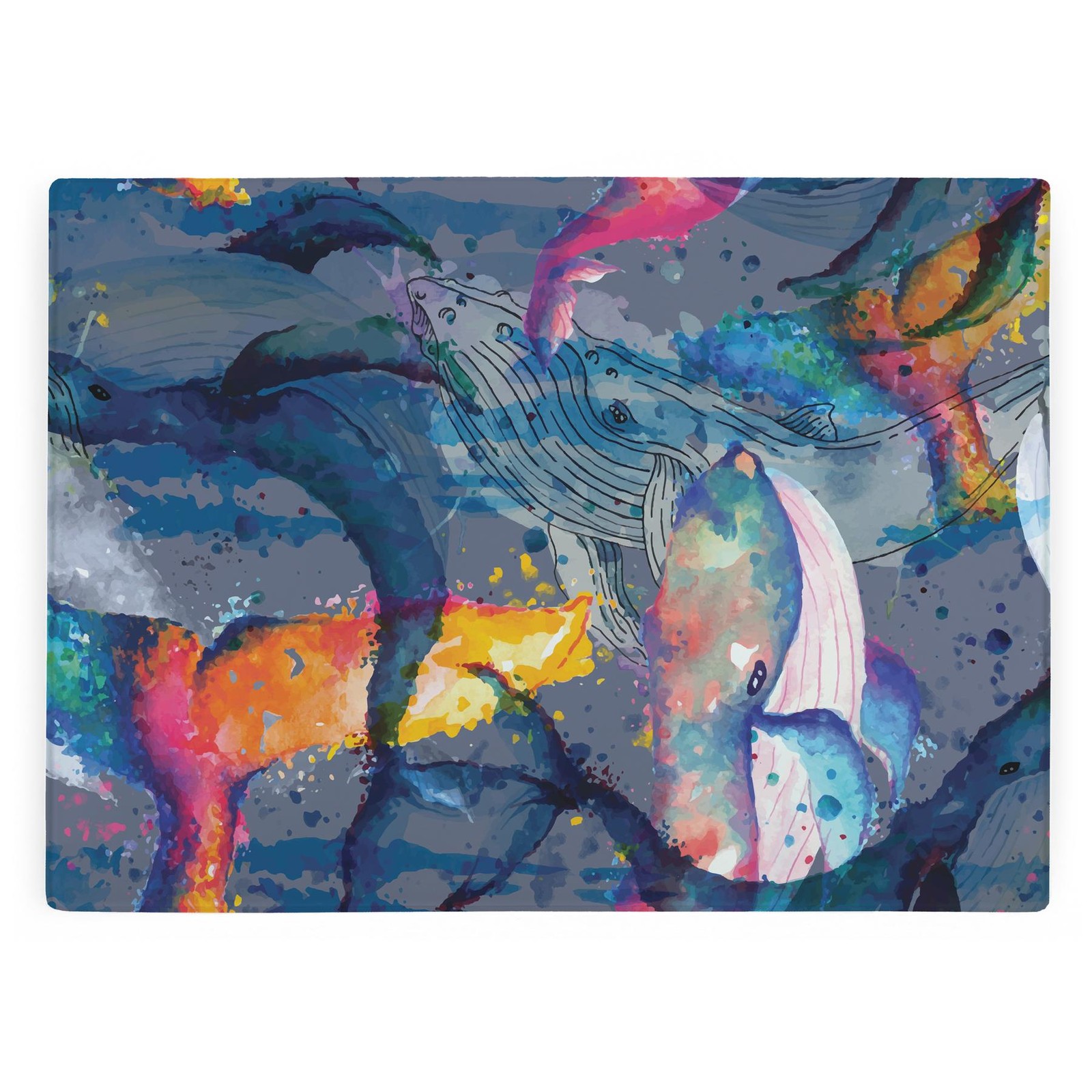 Painted Whales Large Glass Worktop Protector -Smooth Kitchen Chopping Board Gift