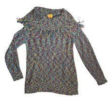 Medium Knit Sweater w/ Fringe Collar Multicolor Ruby Rd. Acrylic  Nylon