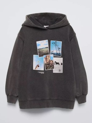 NWT ZARA GIRL S WASHED GREY HOODIE SWEATSHIRT L