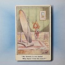 Comic Postkarte 1920 süßes Mädchen Locken Tränen Spiegel verlorene Liebe T Gilson Ludgate