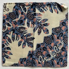 VTG Handkerchief Blue Cotton Abstract Leaf Flourish Geometric Pocket Square 18"