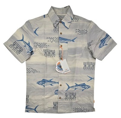 Quicksilver Waterman Men s Size S Gray Tuna Fish Short Sleeve Button Up Shirt