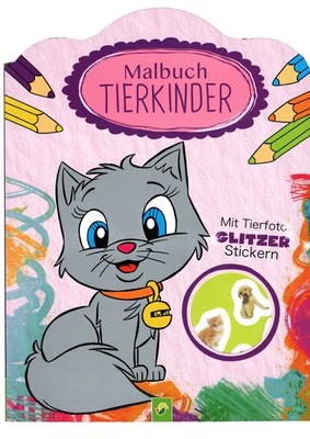 Malbuch Tierkinder mit Glitzer Stickern Kinder Malblock Schwager & Steinlein
