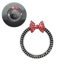 Bow Car Accessories, Red Bow Tie Push Start Button Car Decor, Black Rhinestone E