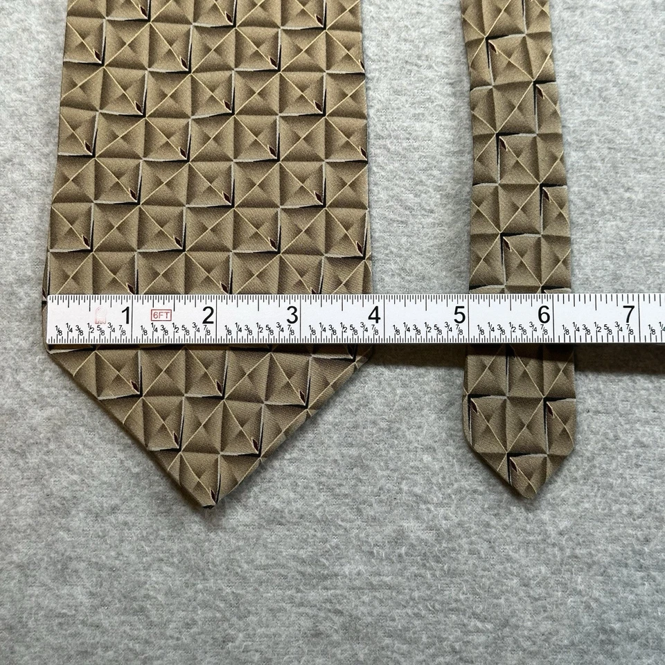 Corbata Bill Blass Etiqueta Negra 100% Seda Patrón Geométrico Dorado Beige Corbata Foto 4 de 4