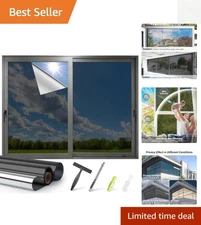 17.5x78.7in Black-Silver Static Cling Window Film - Glare Reduction & UV Shield