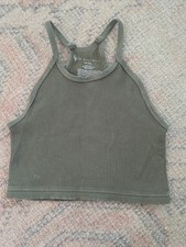 FP Movement Free People Happiness Runs Crop Tank Olive Green Ribbed, XS/S