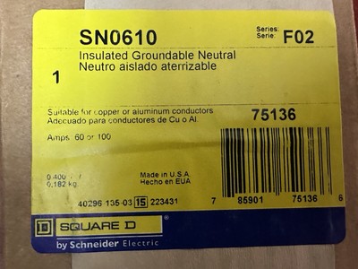 Square D SN0610 Insulated Groundable Neutral Assembly 60 Or 100A Series F02 New