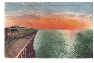Sunrise On Great Salt Lake, Utah, Overland Express, SPRR Antique 1910 Postcard
