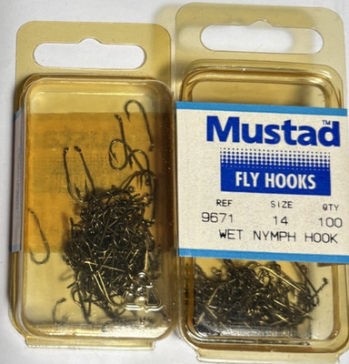 100 vintage MUSTAD WET NYMTH FLY HOOK #14 9671