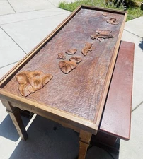 Acacia Koa Hand Carved Hawaiin Islands Antique Dining Table and Benches Set