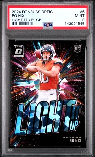 2024 PANINI DONRUSS OPTIC LIGHT IT UP ICE #6 BO NIX ROOKIE RC 13/15 PSA 9
