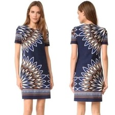 Tory Burch Blue Marina Floral Mini Dress Size Medium Ponte Luxury Designer