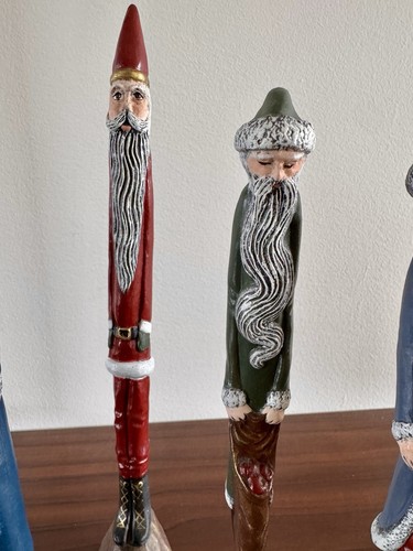 Set Of Ceramic Tall Skinny Santas Vintage Hand Painted Farmhouse Antique Style - Picture 8 of 12