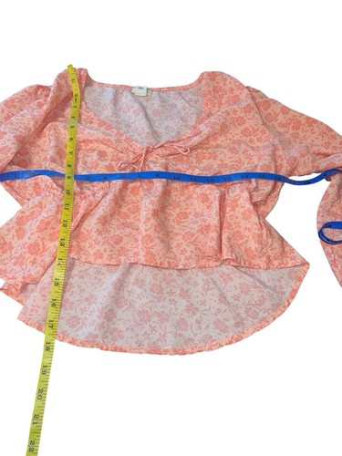 Top corto floral rosa talla mediana BILLA BONG para mujer mangas largas dobladillo alto bajo - Imagen 5 de 9