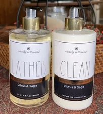 Wendy Bellissimo Liquid Soap & Lotion Set Citrus Sage 16.9 Fl Oz Full Size NEW