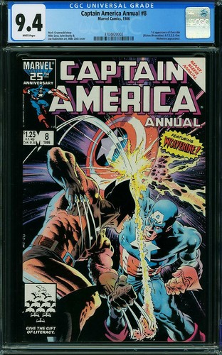 Captain America Annual #8 CGC 9.4 1986 Wolverine Cover! X-Men! WP! M8 372 cm bin