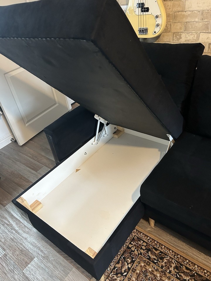 Black Corner Sofa bed with storage. Seats 6 persons eBay