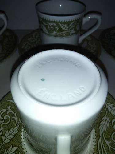 Vintage Set Of 6 J & G Meakin England Sterling Renaissance Cups & Saucers Green - Picture 8 of 10