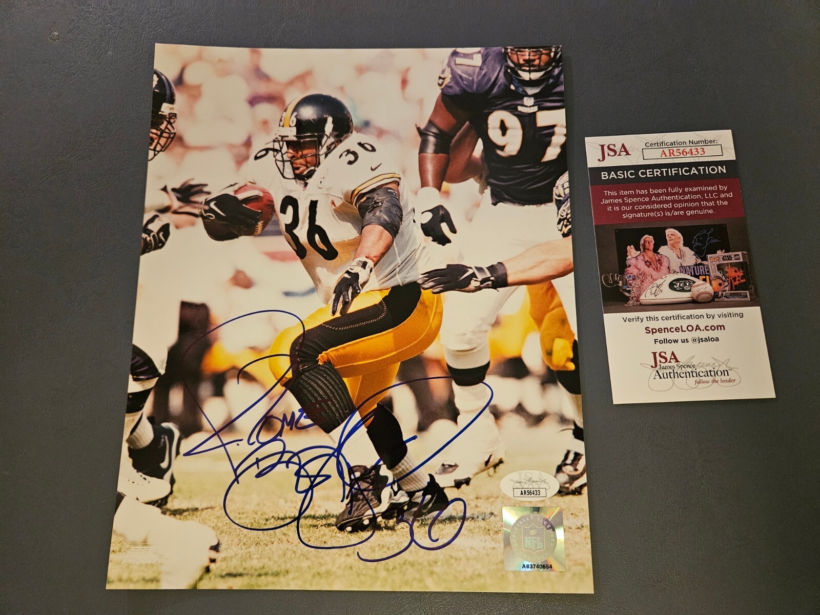 JEROME BETTIS "36" Pittsburgh Steelers Signed Autographed 8x10 Photo - JSA COA 
