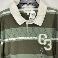 Sun Stone Mens Rugby Shirt Basic Green Striped Size XL Extra Large NWT