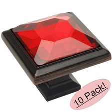 10 Pack Cosmas 5883ORB-R Oil Rubbed Bronze Red Glass Square Cabinet Knob