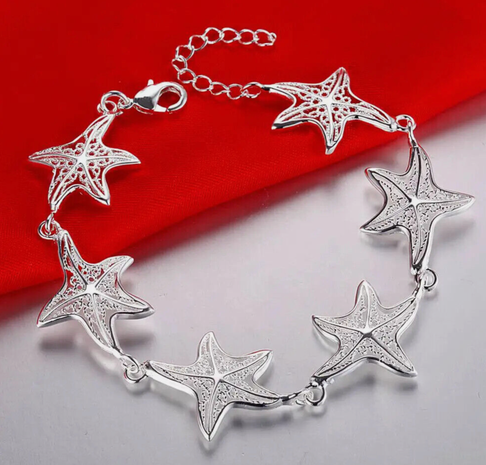 925 Sterling Silver Starfish Bracelet with Lobster Clasp 7.5 Inches