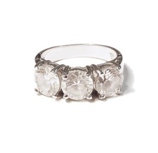 Silver Tone and 3 Clear Stone Ring Plain Simple Size 5