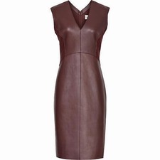 Real Leather Burgundy Knee Length Dress – Perfect for Evening Cocktail Club Wear