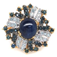 925 Sterling Silver 10 x 12 mm. Blue Sapphire  White Zircon Ring Size 7.75