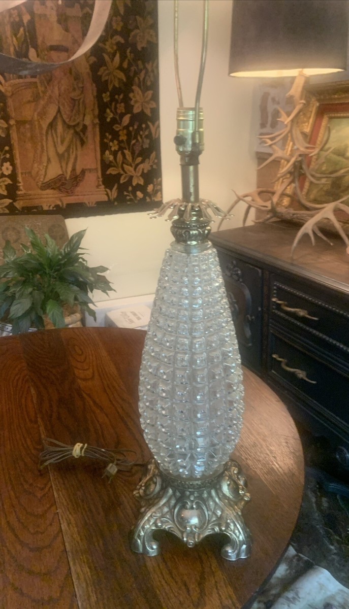 EF Industries Hollywood Regency Table Lamp Pineapple Crystal