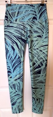 PINEAPPLE CLOTHING Aqua Blue/Indigo Foliage Print Stretch Polyester Leggings (S)