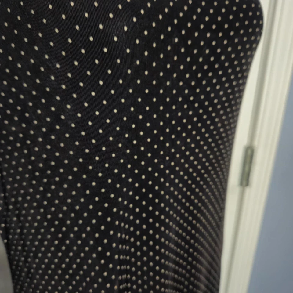 Vintage Ronnie Nicole by Ouida 12 Long Stretchy Tan Black Polka Dot Maxi Dress - Image 2 of 4